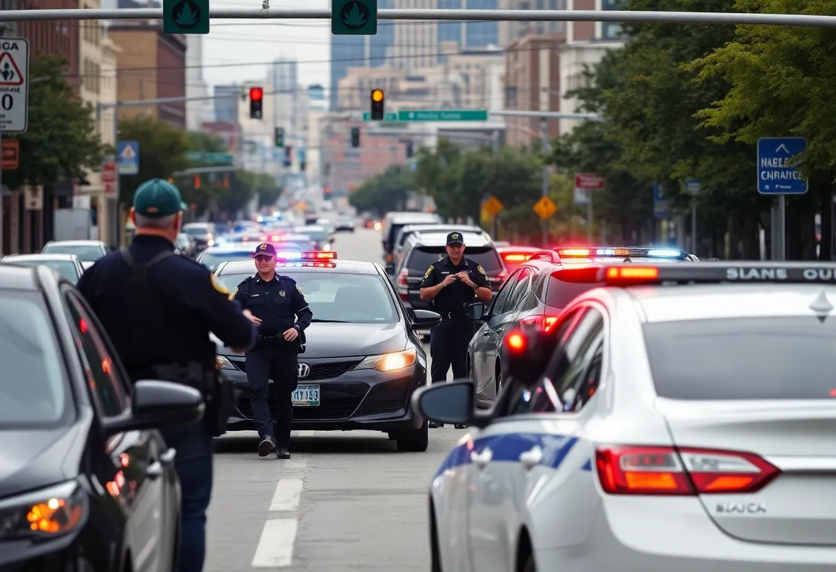 Nashville police conducting a traffic stop on a busy street