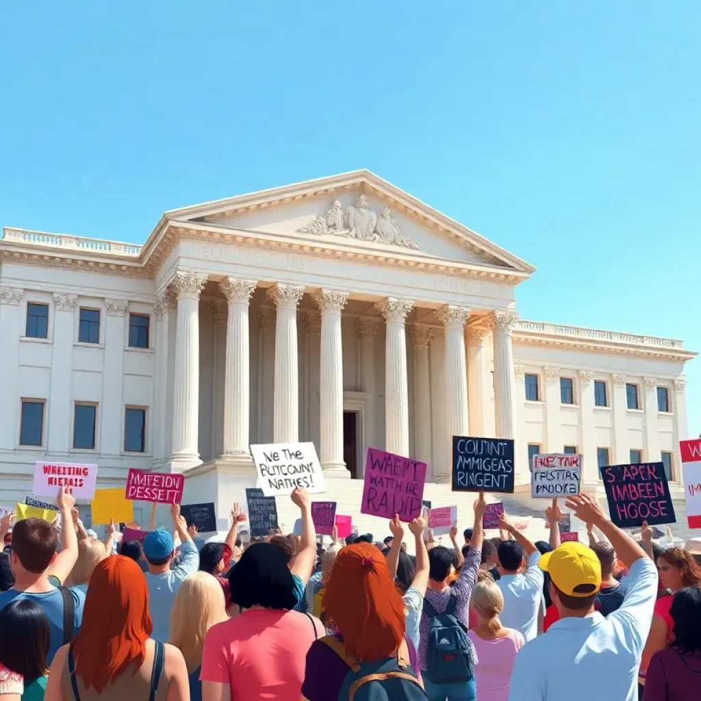 Protest outside a federal courthouse for immigrant rights